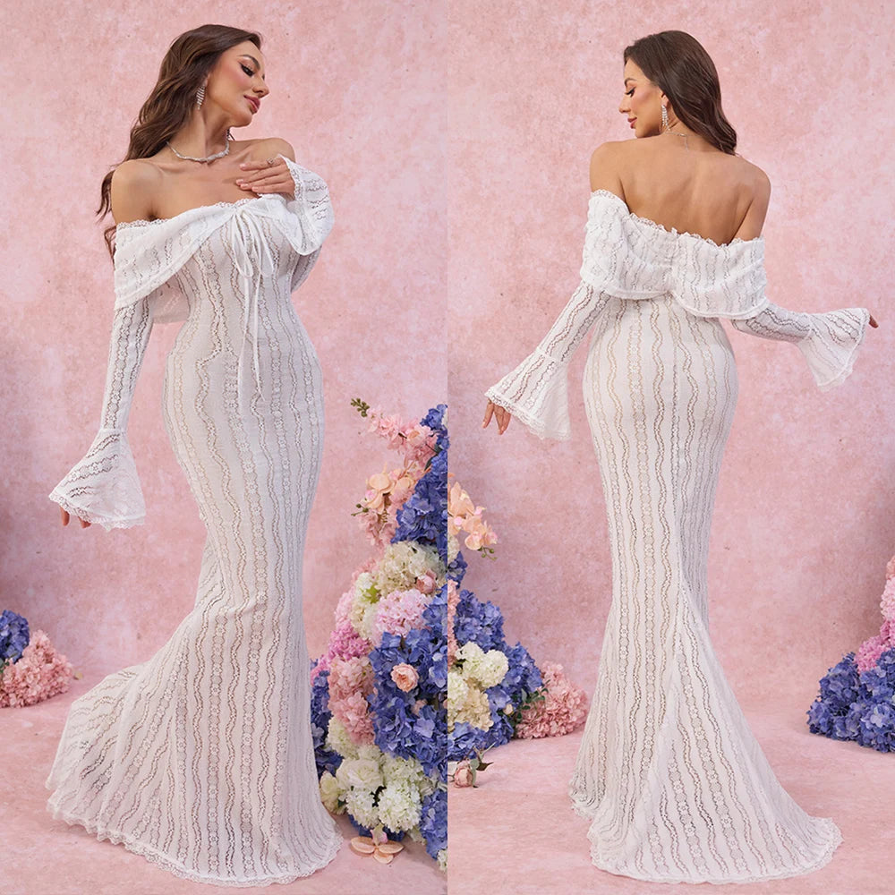 Suninheart White Evening Dresses for Events Red Long Sleeve Lace Elegant Party Dresses 2025 Women Luxury Wedding Prom Dress Gown