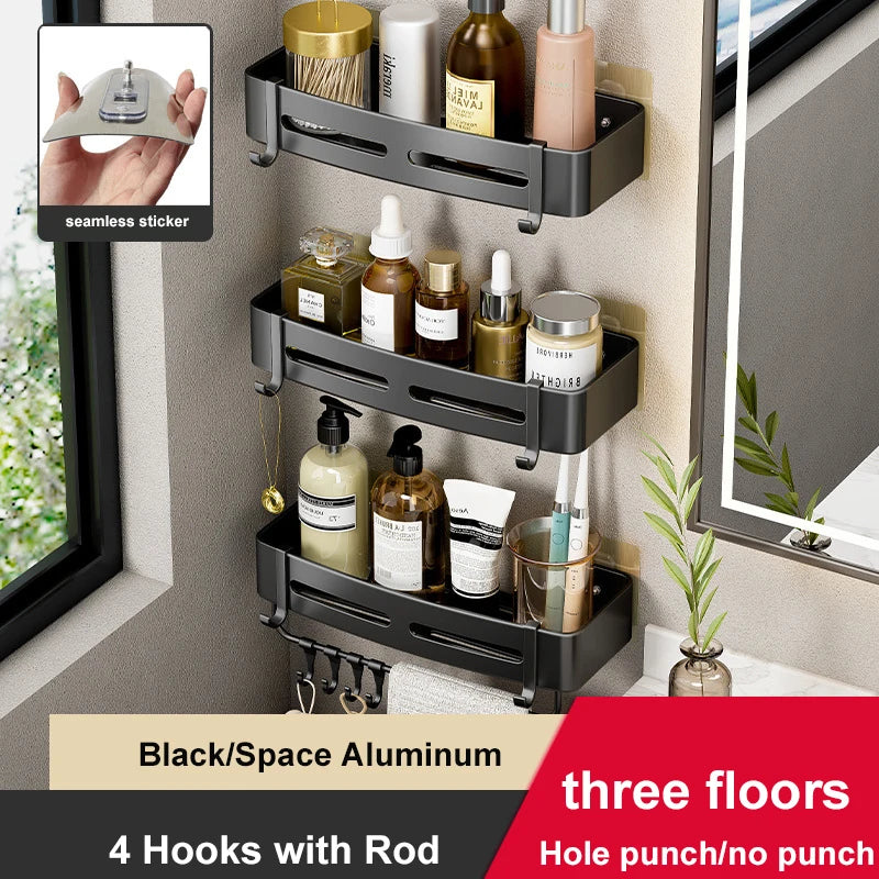 Rust-free Bathroom Corner Shelf Rack – Wall Mounted Non-Drill Shower Storage Organizer