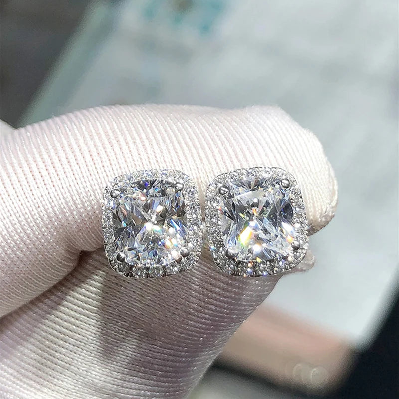 2pc Shiny Imitation Diamond Alloy Earrings Square Large Round Glass Rhinestone Women's Light Luxury Silvery Temperament Jewelry