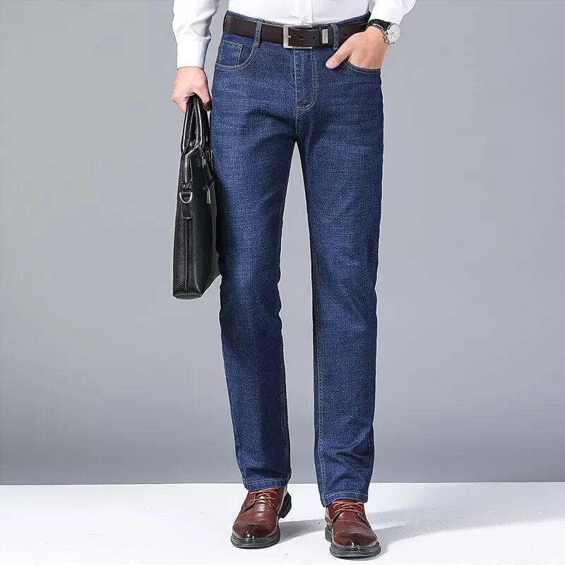 New Men Stretch Jeans Male Classic Elasticity Business jeans men fashion comfortable Solid slim straight long Denim pants
