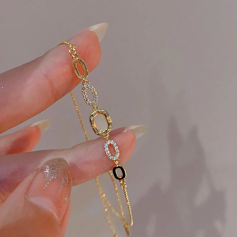 Luxury Geometric Gold Plated Zircon Bracelet for Women Versatile Adjustable Square Bracelet Christmas Party Wedding Jewelry Gift