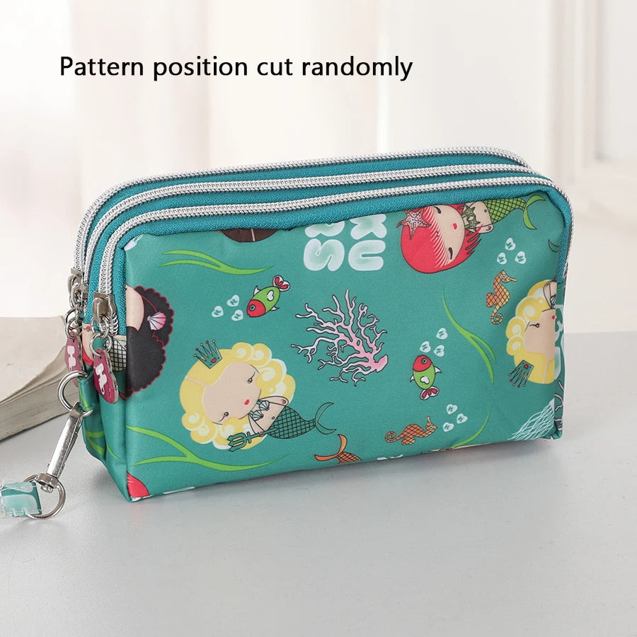 Three-layer Zipper Short Mobile Phone Bag Fashion Hand Makeup WOMEN'S Bag Portable Change Waterproof Multi-layer Pocket Bag
