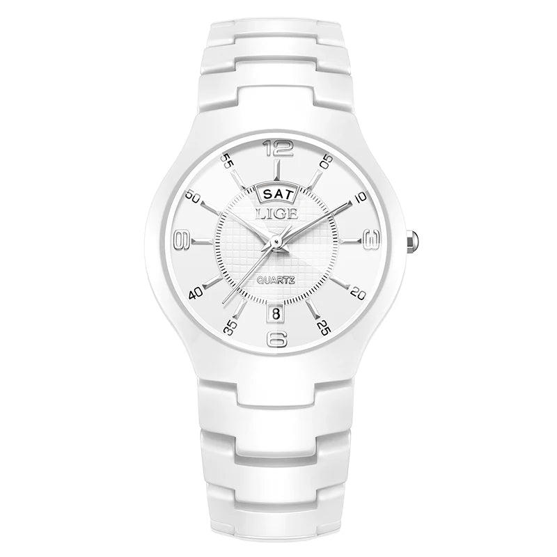 LIGE Luxury Elegant Quartz Women Watches Fashion Ceramics Small Dial Ladies Watch Date Week Display Woman Wristwatch Reloj Mujer