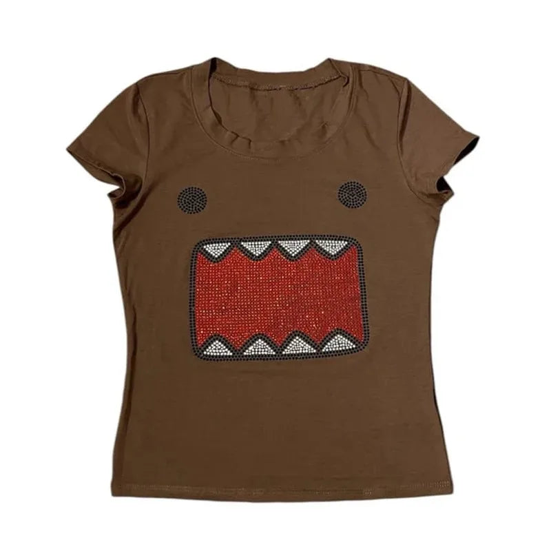 Y2K Rhinestone Round Neck Top