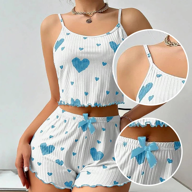 Women's Heart Print Pajama Shorts Set