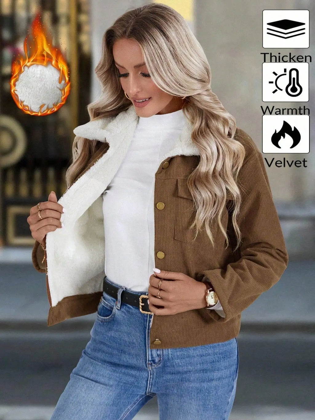 Women's Casual Corduroy Fleece Jacket
