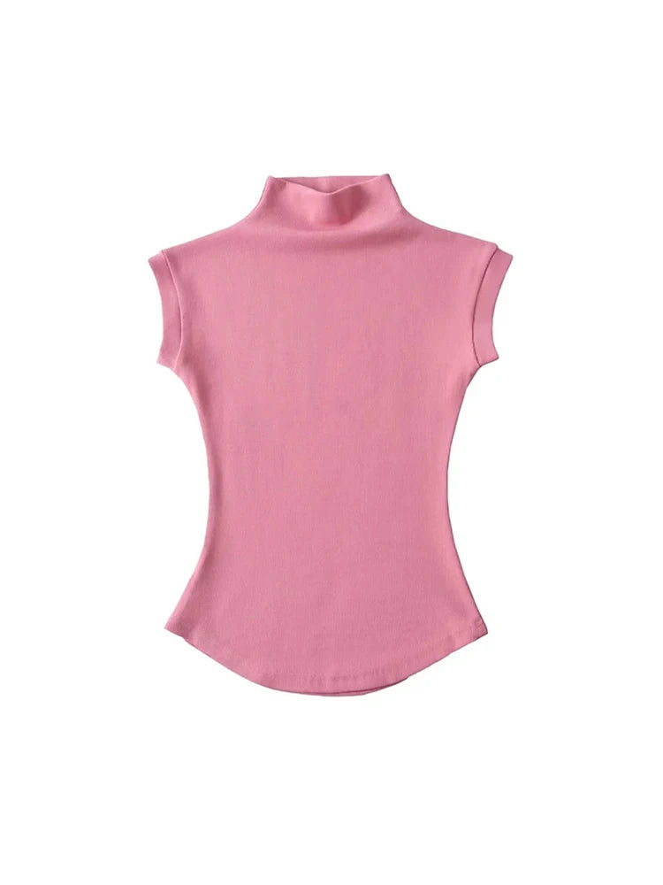 Women's Turtleneck Sleeveless Ribbed Top