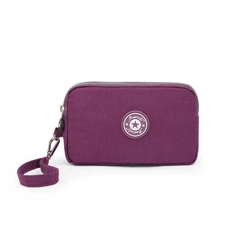 Three-layer Zipper Short Mobile Phone Bag Fashion Hand Makeup WOMEN'S Bag Portable Change Waterproof Multi-layer Pocket Bag