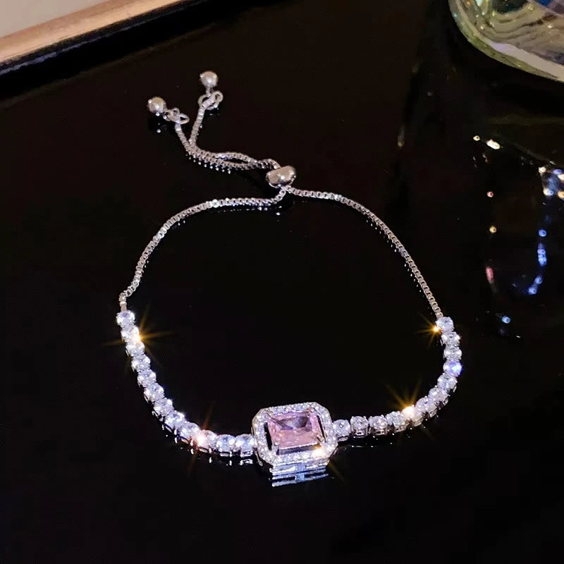 Luxury Adjustable Bracelet Women's Fashion Temperament Geometric Square Rhinestone Bracelet Wristband Party Wedding Jewelry