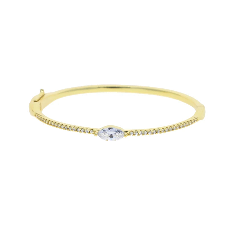 Single Heart Tear Rectangle Marquise Geometric Shaped Cubic Zirconia CZ Bangle Bracelet High Quality