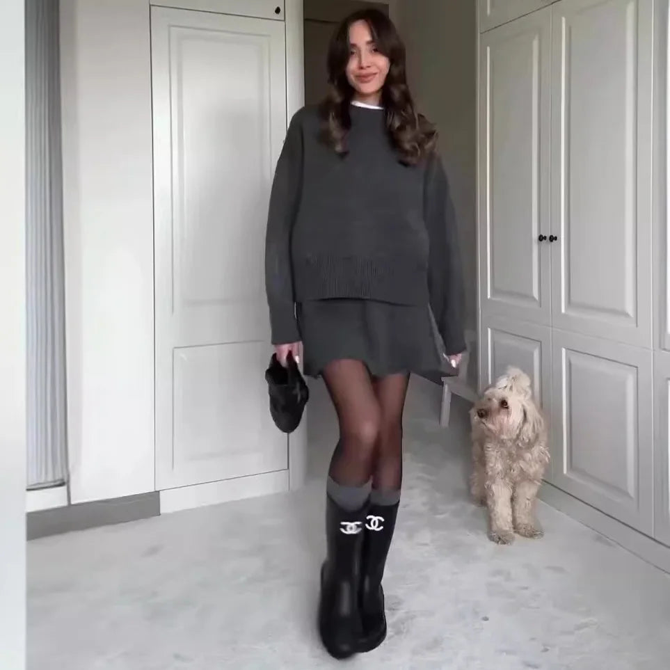 Women's Loose Sweater & Mini Skirt Set