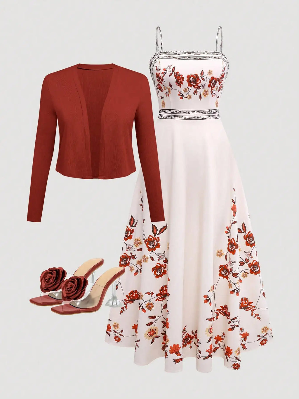 Women's Floral Camisole Dress & Cardigan Set