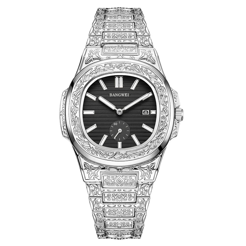 BANGWEI Men's Watch Classic Business Men Wristwatch Square Dial Date Waterproof Male's Quartz Watch Luminous Clock Reloj Hombre