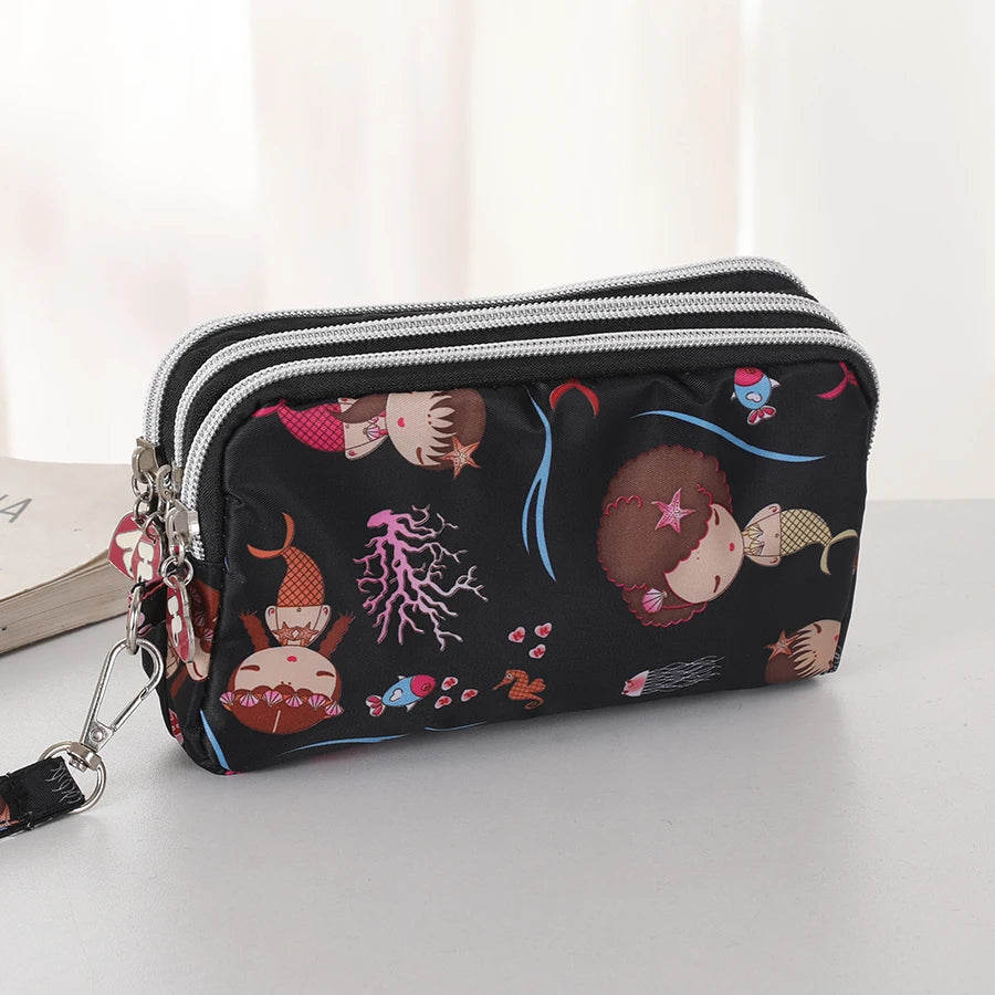 Three-layer Zipper Short Mobile Phone Bag Fashion Hand Makeup WOMEN'S Bag Portable Change Waterproof Multi-layer Pocket Bag