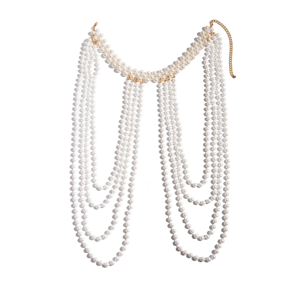Ingemark New in 2024 Bridal Tassel Imitation Pearl Shoulder Chain Necklace for Women Elegant Shawl Wedding Jewelry Accessories