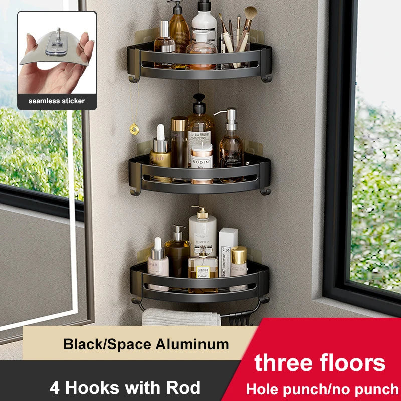 Rust-free Bathroom Corner Shelf Rack – Wall Mounted Non-Drill Shower Storage Organizer