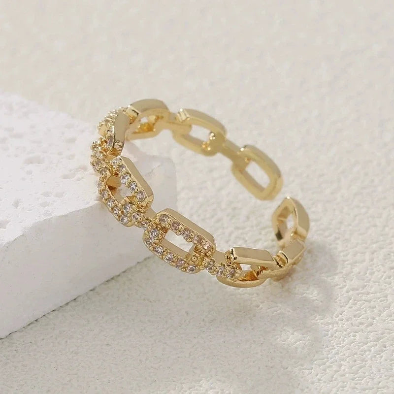 Fashion Zircon Twist Chain Open Rings For Women Gold Silver Color Elegant Finger Ring Female Korean Wedding Jewelry Gift