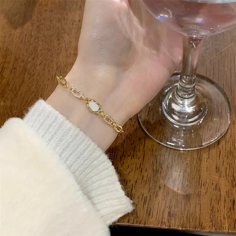 Luxury Geometric Gold Plated Zircon Bracelet for Women Versatile Adjustable Square Bracelet Christmas Party Wedding Jewelry Gift