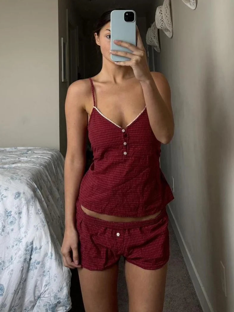 Plaid Cami & Shorts Lounge Set