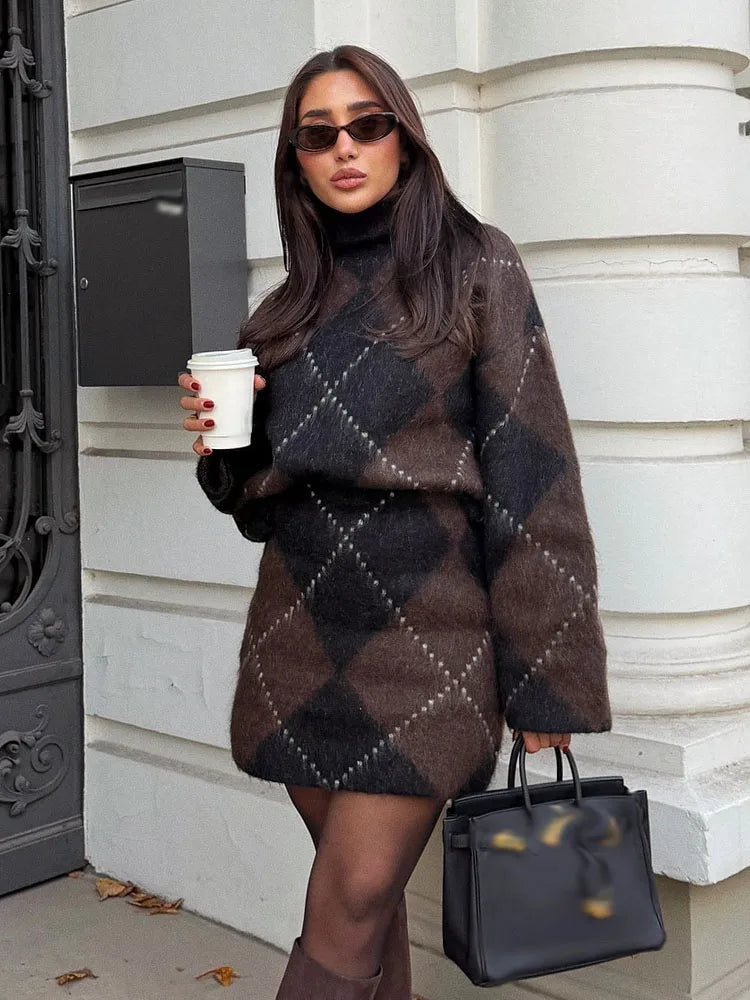 Women's Plaid Knit Sweater Mini Dress