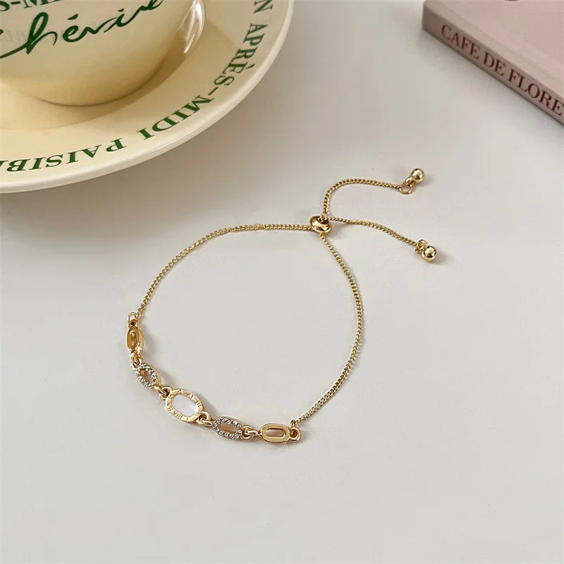 Luxury Geometric Gold Plated Zircon Bracelet for Women Versatile Adjustable Square Bracelet Christmas Party Wedding Jewelry Gift