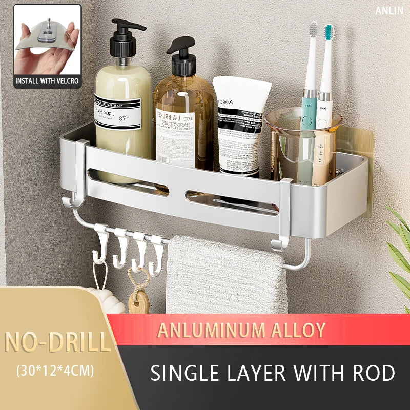 Rust-free Bathroom Corner Shelf Rack – Wall Mounted Non-Drill Shower Storage Organizer