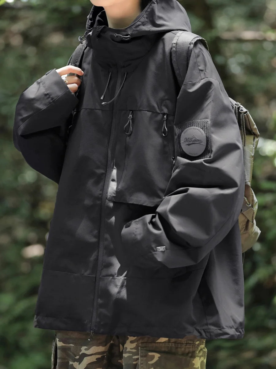 Outdoor Men's Jaet Hooded Workwear Coat Spring Autumn Loose Fit Zipper Decorated Mountain Series Anti-Wrinkle Regular Sve