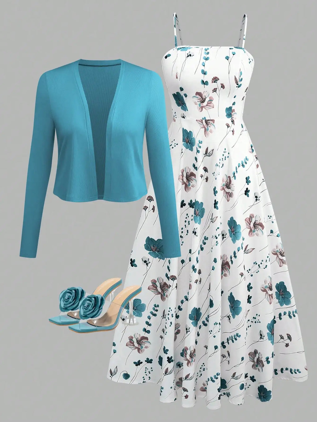 Women's Floral Camisole Dress & Cardigan Set