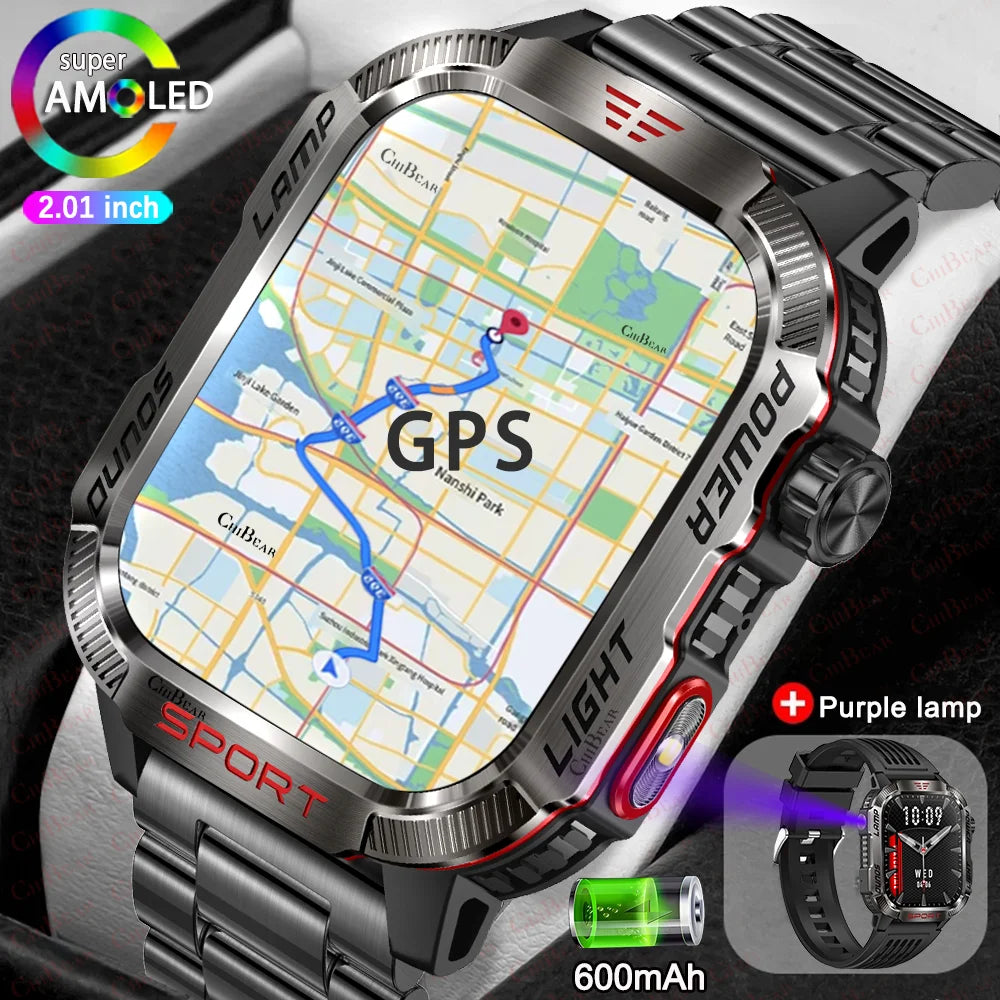 Outdoor Sports Smart Watch Men 2.01" GPS Tracker Compass LED Flashlight 600mAh Battery Waterproof Bluetooth Call Smartwatch Man