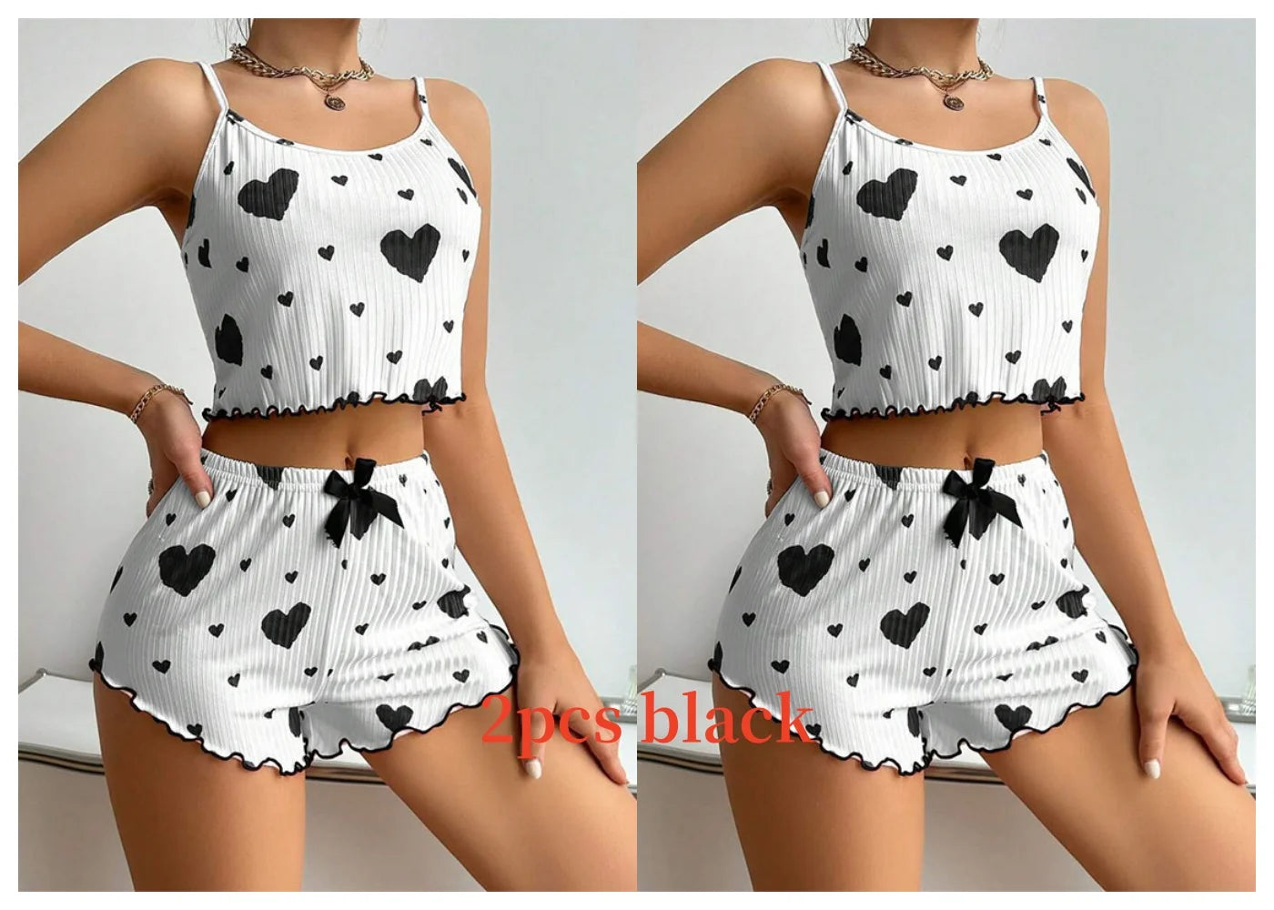 Women's Heart Print Pajama Shorts Set