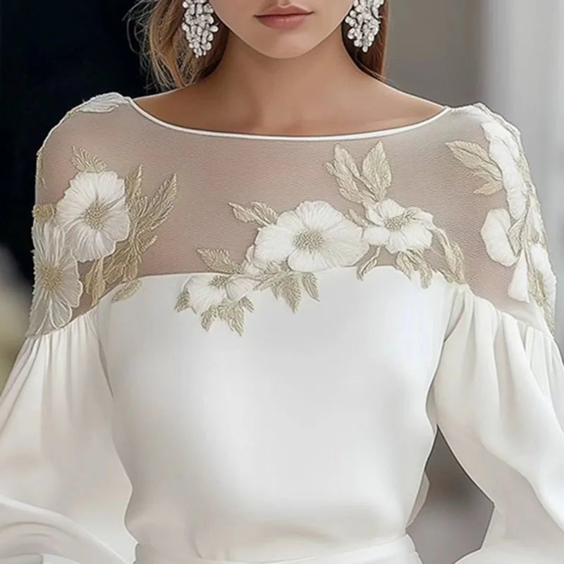 Elegant Floral Mesh Long Sleeve Blouse