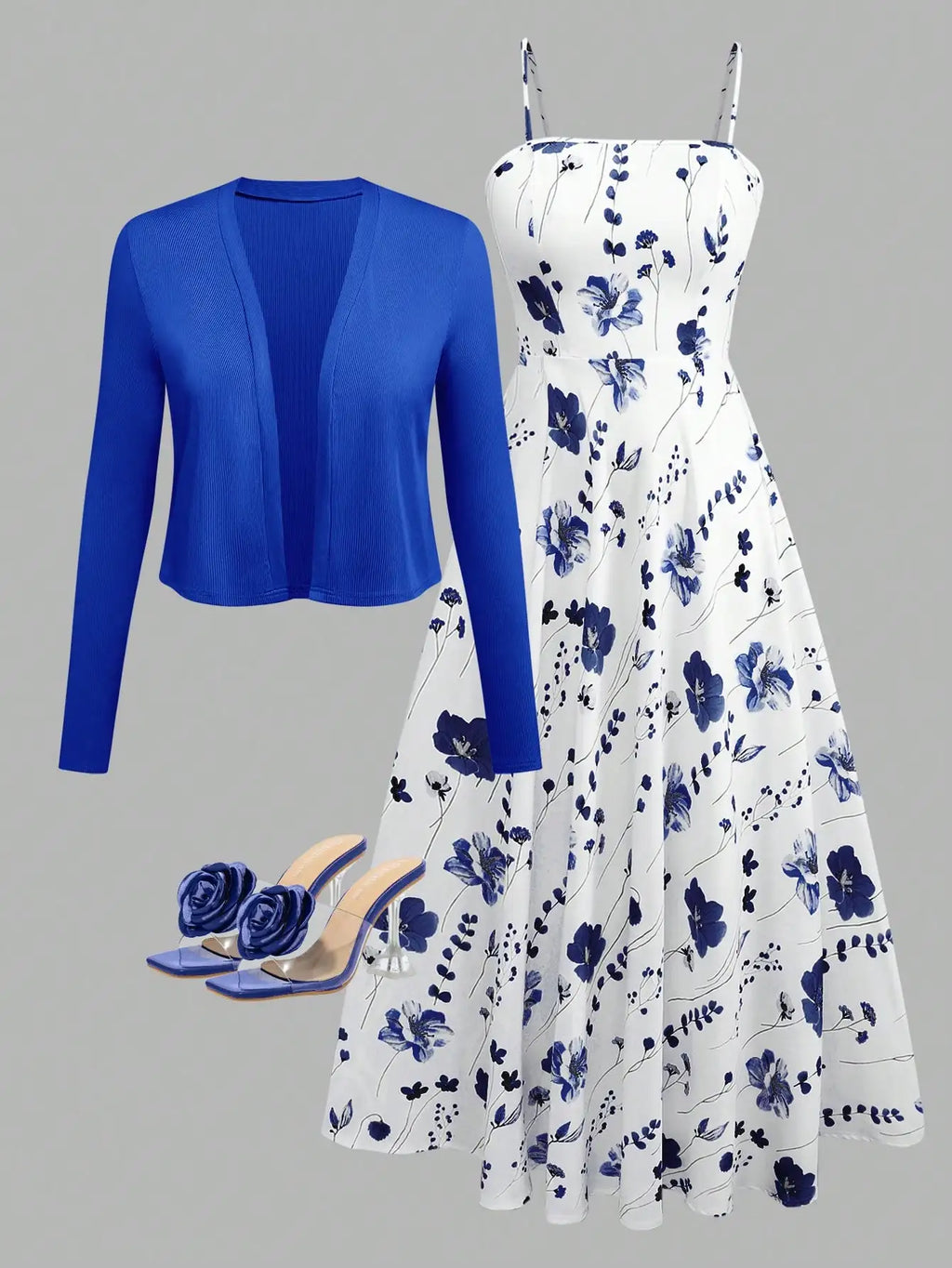 Women's Floral Camisole Dress & Cardigan Set