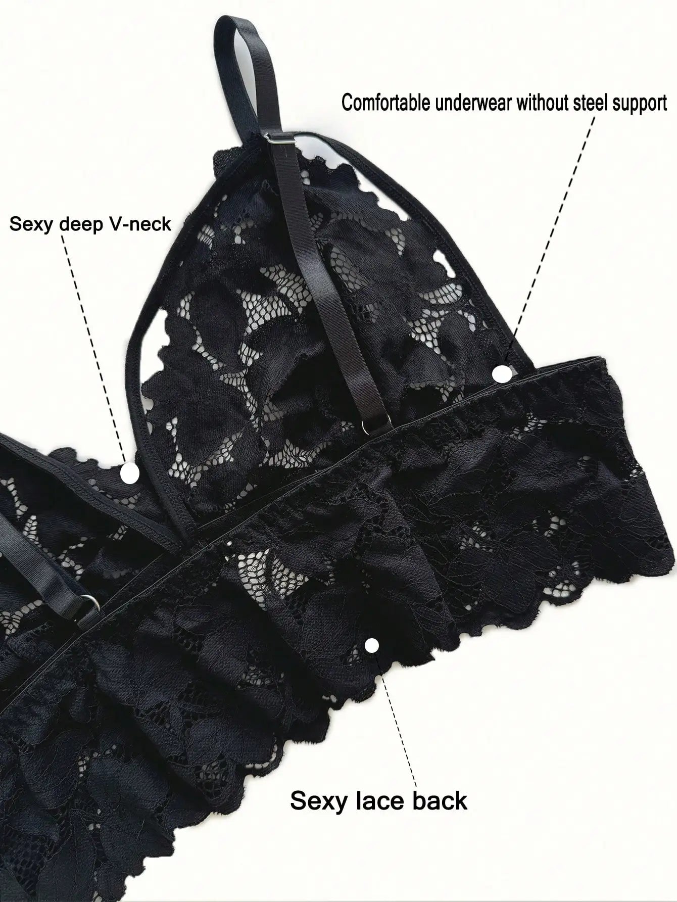 Black Floral Lace 2-Piece Bra and Shorts Lingerie Set for Women