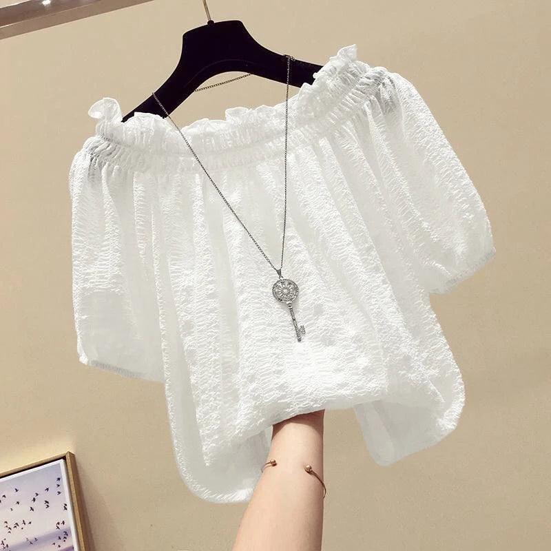 Women's Puff Sleeve Casual O-Neck Summer Blouse