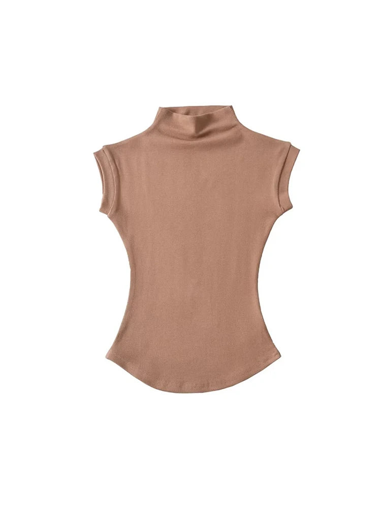 Women's Turtleneck Sleeveless Ribbed Top