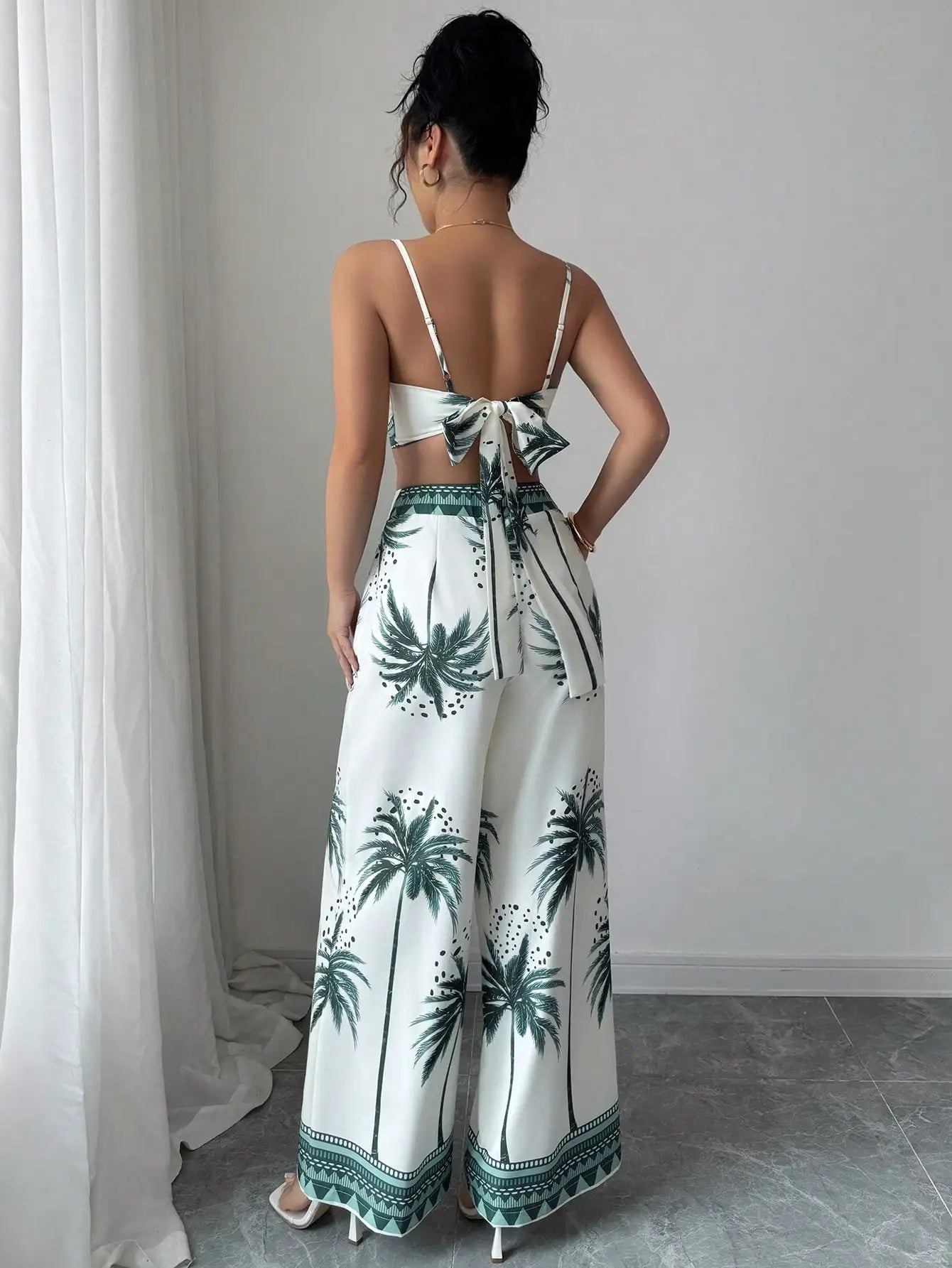 Women's Tropical Palm Print Two Piece Set