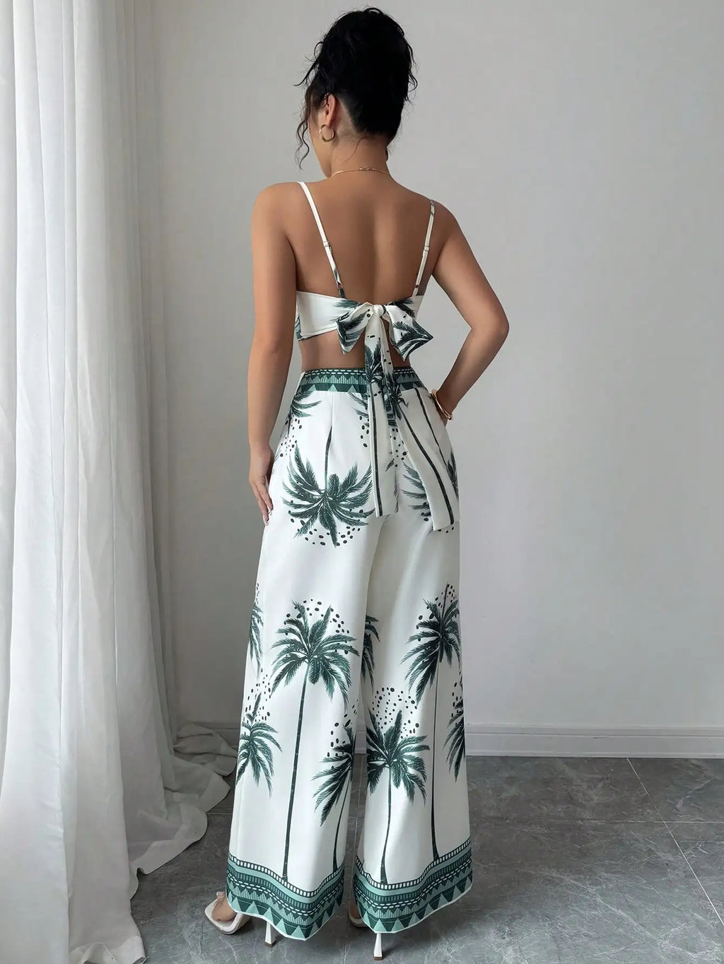Women's Tropical Palm Print Two Piece Set