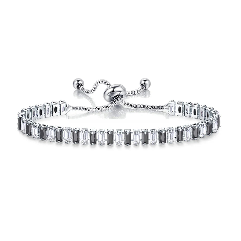 Black Iced Out Crystal Tennis Bracelets For Men Women Rectangle Zirconia Adjustable Chain on Hand Hip Hop Hippie Jewelry DZH051