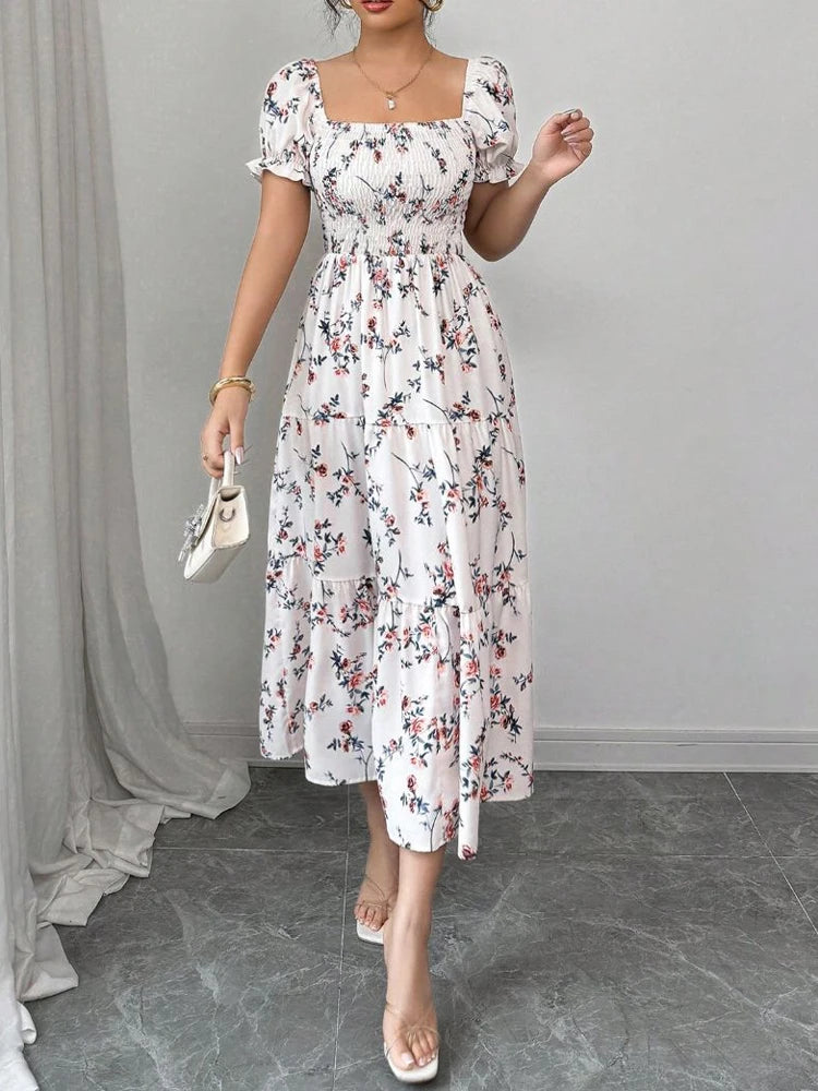 Women's Floral Puff Sleeve Maxi Dress