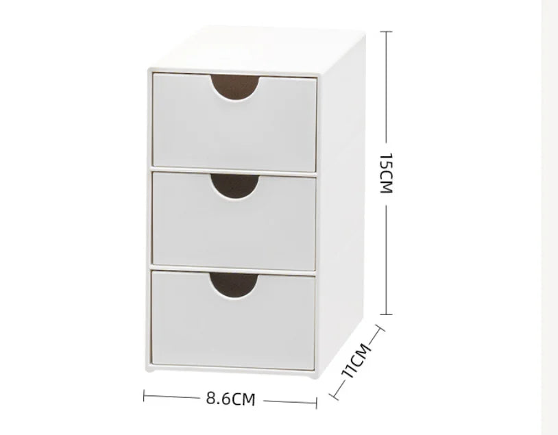 3-Tier Stackable Plastic Storage Box Drawer Rack White Office Home Organizer Multi-Purpose Shelf Desk Organization with Handles