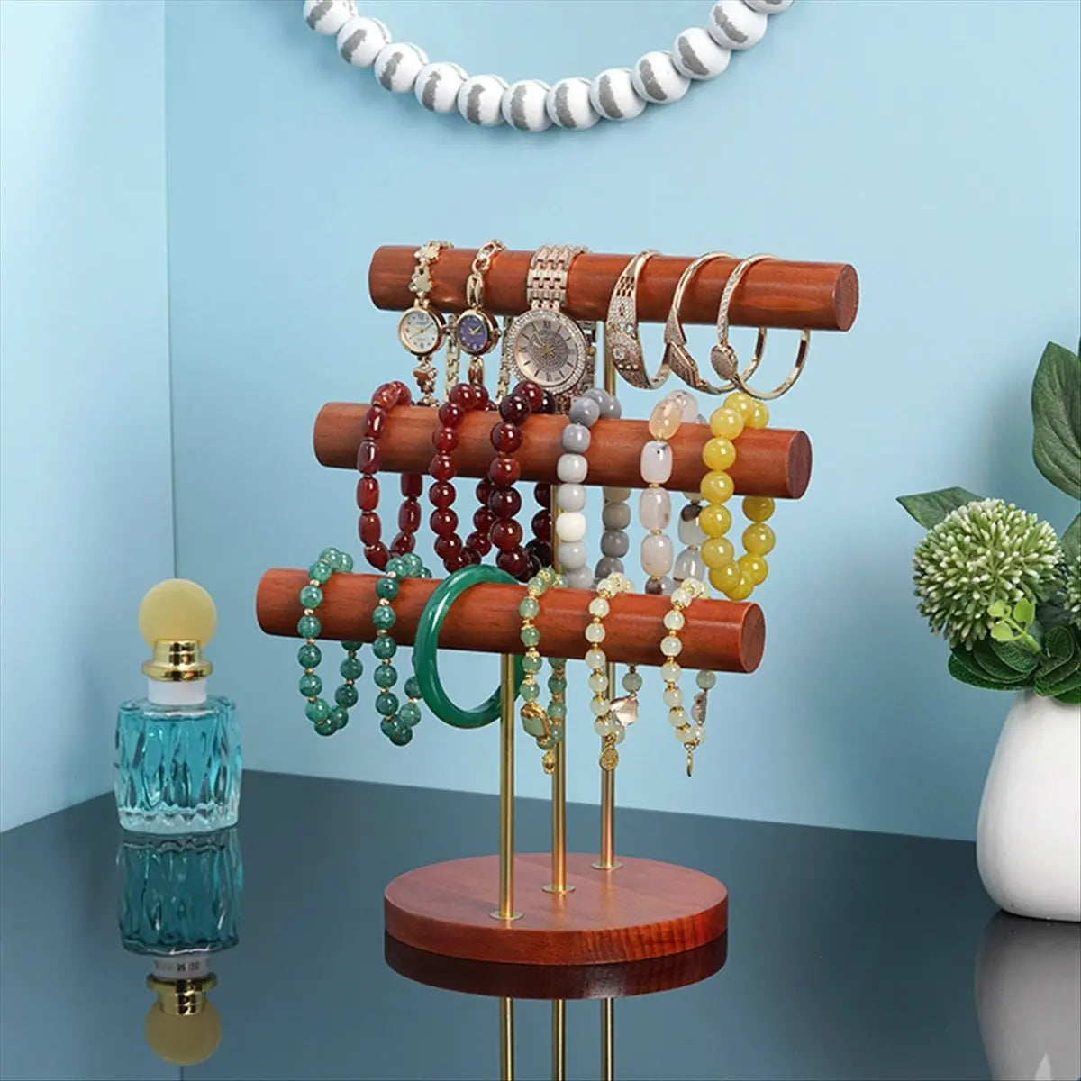ABQR Solid Wood Large Jewelry Rack 3 Tiers Bracelet Display Rack Bracelet Watch Rack Jewelry Storage Rack for Girls Storage