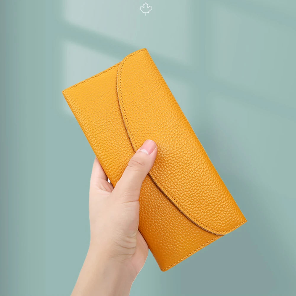 Genuine Leather Women Long Wallet Custom Letters Slim Female Clutch Bag Personalize Name Initials Folded Lady Card Holder Purse