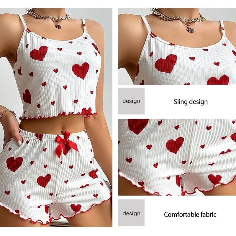 Women's Heart Print Pajama Shorts Set