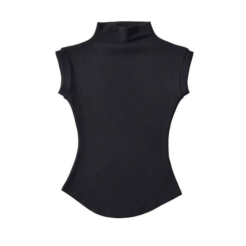 Women's Turtleneck Sleeveless Ribbed Top