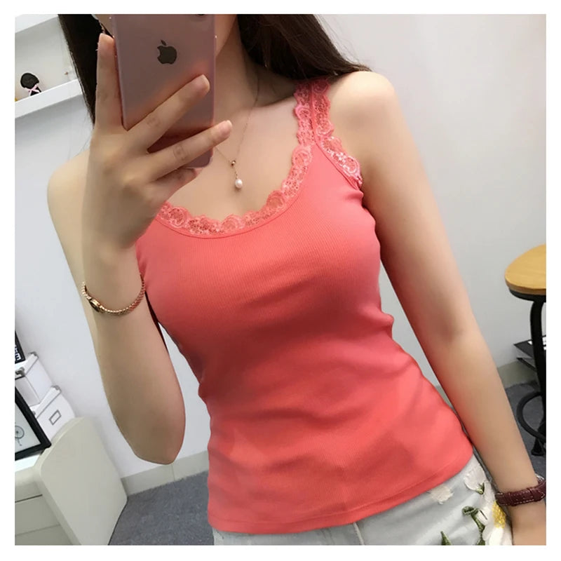 Women's Sleeveless Casual Lace Tank Top