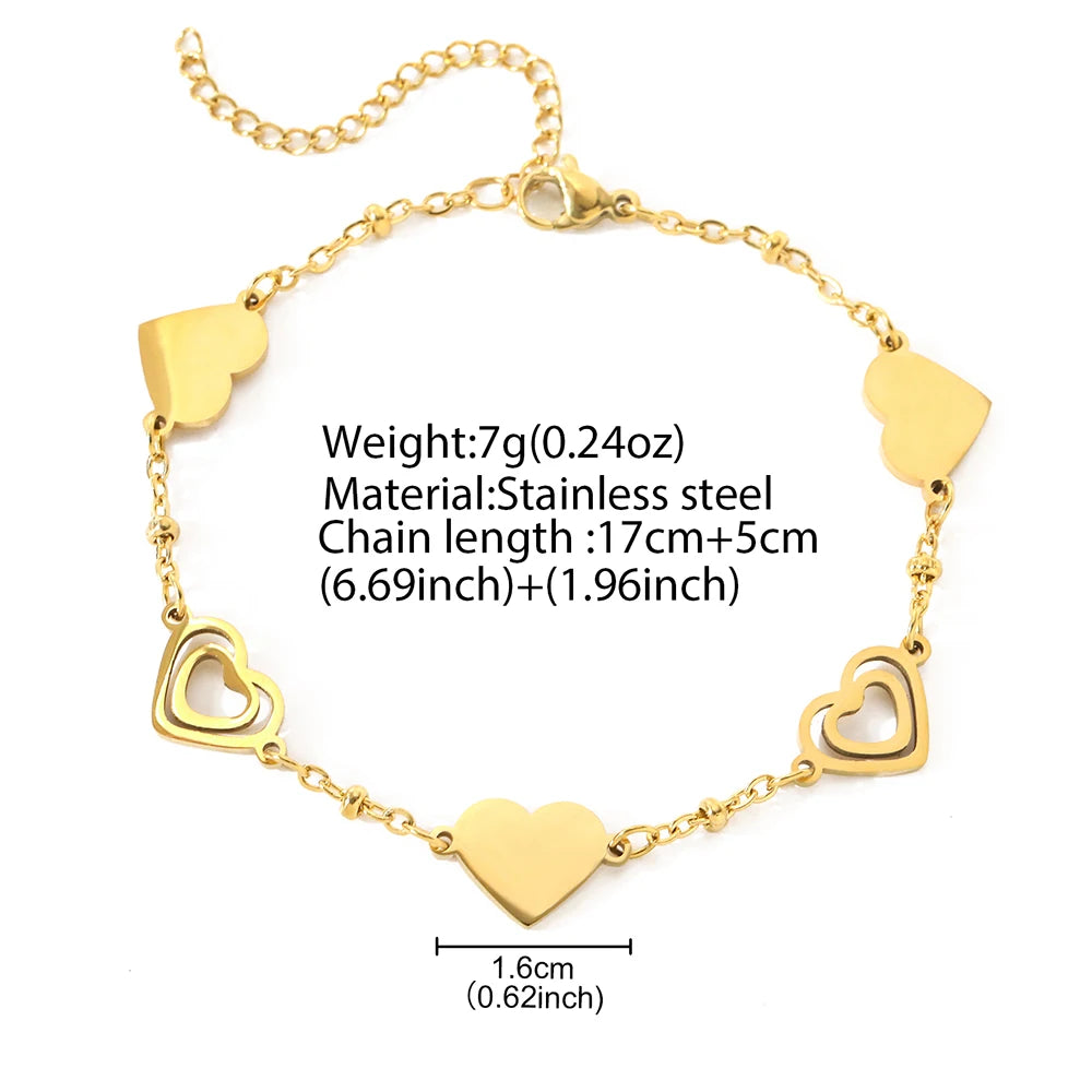 Stainless Steel Bracelets Fresh Double Heart Design Openwork Carving Noble Bracelets For Women Jewelry  Luxuries Banquet Gifts
