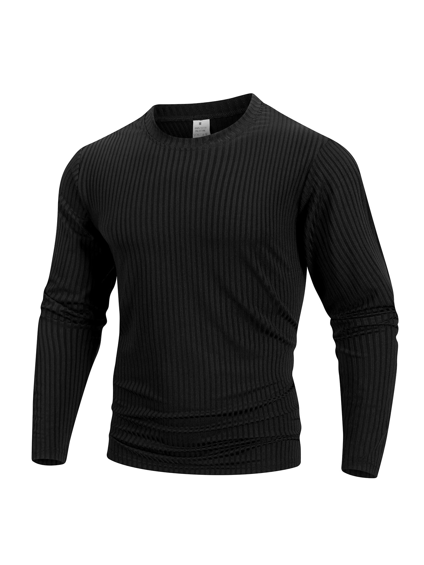 Spring Summer Men's Crew Neck Long Sleeve Top Fitness High Stretch Base Shirt Solid Color Casual Long Sleeve Pullover Clothing