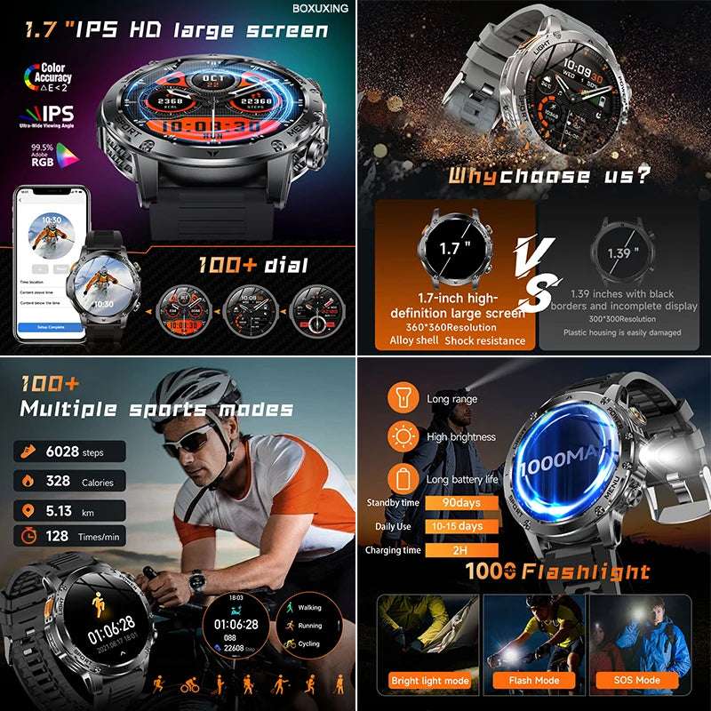 New Military T-Rex 3 Ultra 1000mAh Battery Smart Watch IP68 Waterproof Fitness Track Flashlight Heart Rate Sports Smartwatch Men