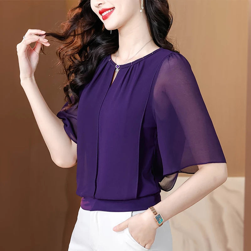 Loose Fit Casual Half Sleeve Summer Chiffon Top