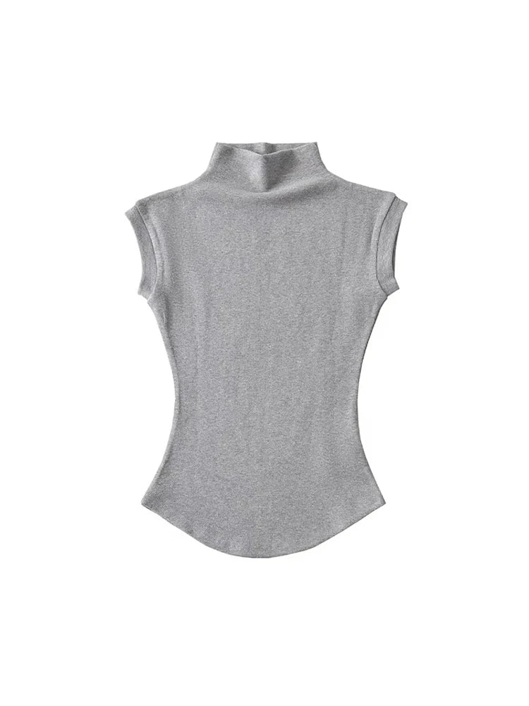 Women's Turtleneck Sleeveless Ribbed Top